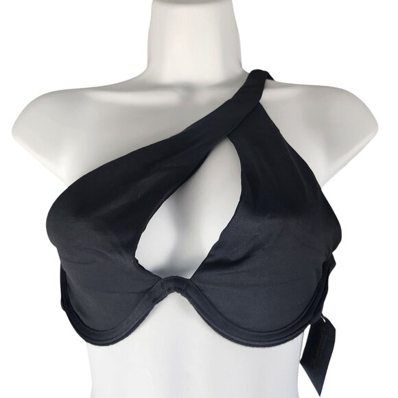 Fredericks Of Hollywood Taormina Bikini Top Medium Black Asymmetric Halter - Picture 1 of 6